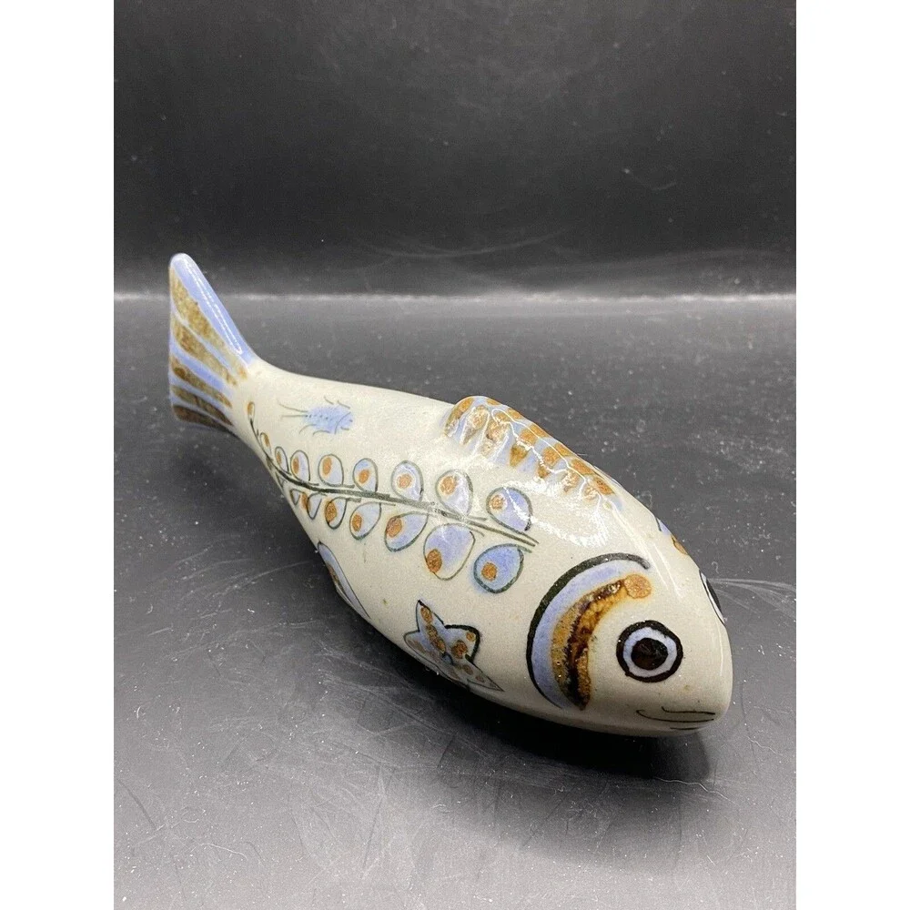 Mexican Art Pottery Ceramic Fish Signed 7” x 3.5” Tonala
